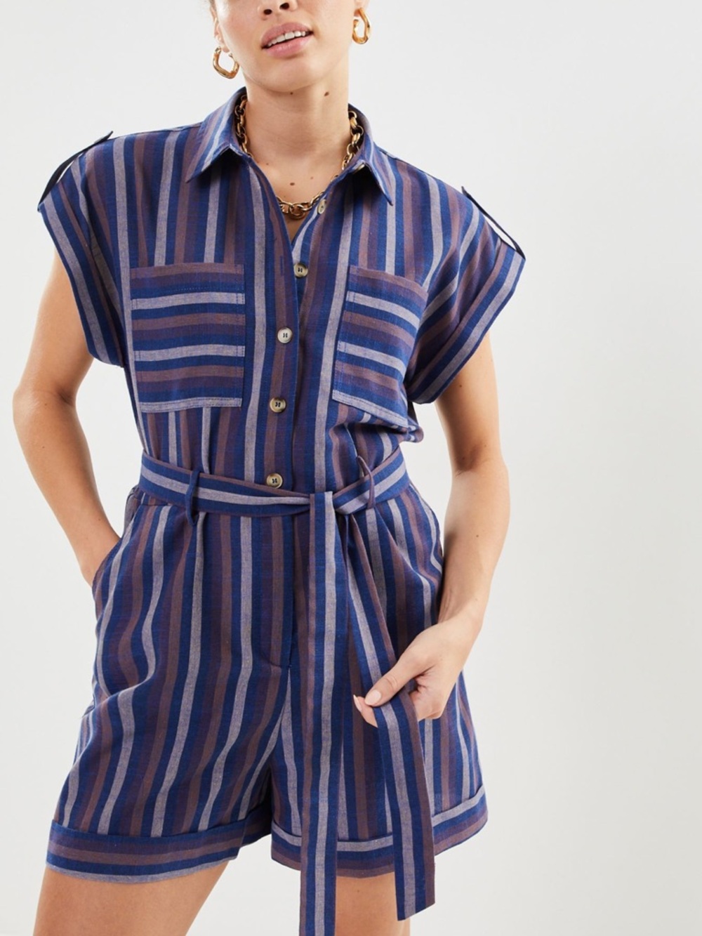 FRNCH Melina Jumpsuit Romper Striped Linen